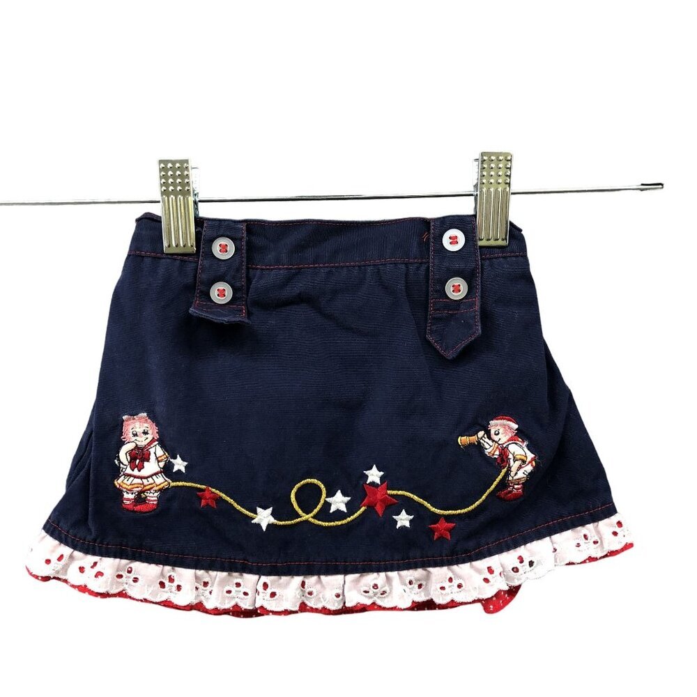 Vintage Raggedy Ann Baby Girls 12M Pull On Skirt Embroidered Blue Red